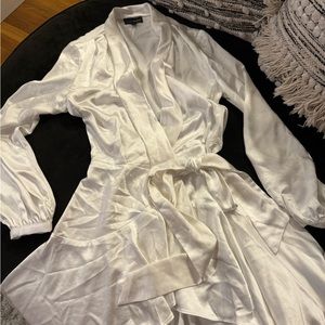 White wrap around silky mini dress size small